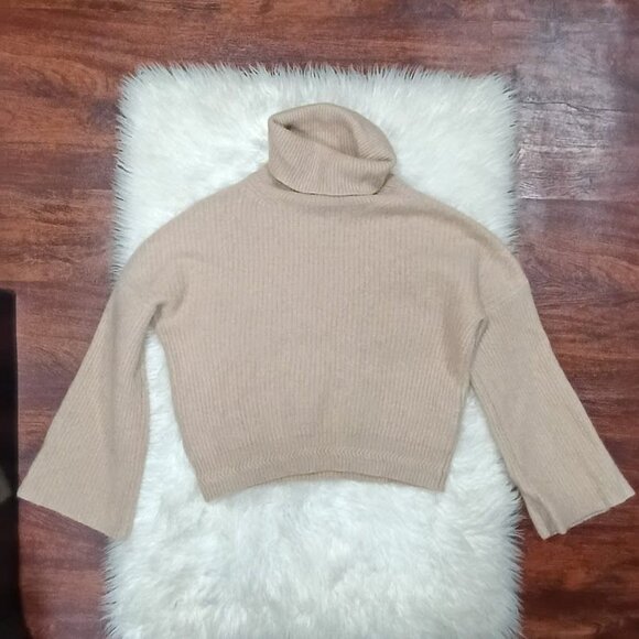 Joie Cashmere Ribbed L Turtleneck Sweater Cropped Beige Soft Pink - Picture 2 of 11